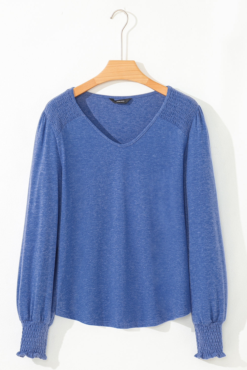 Bluse gul langærmet shirred detalje polyester mix