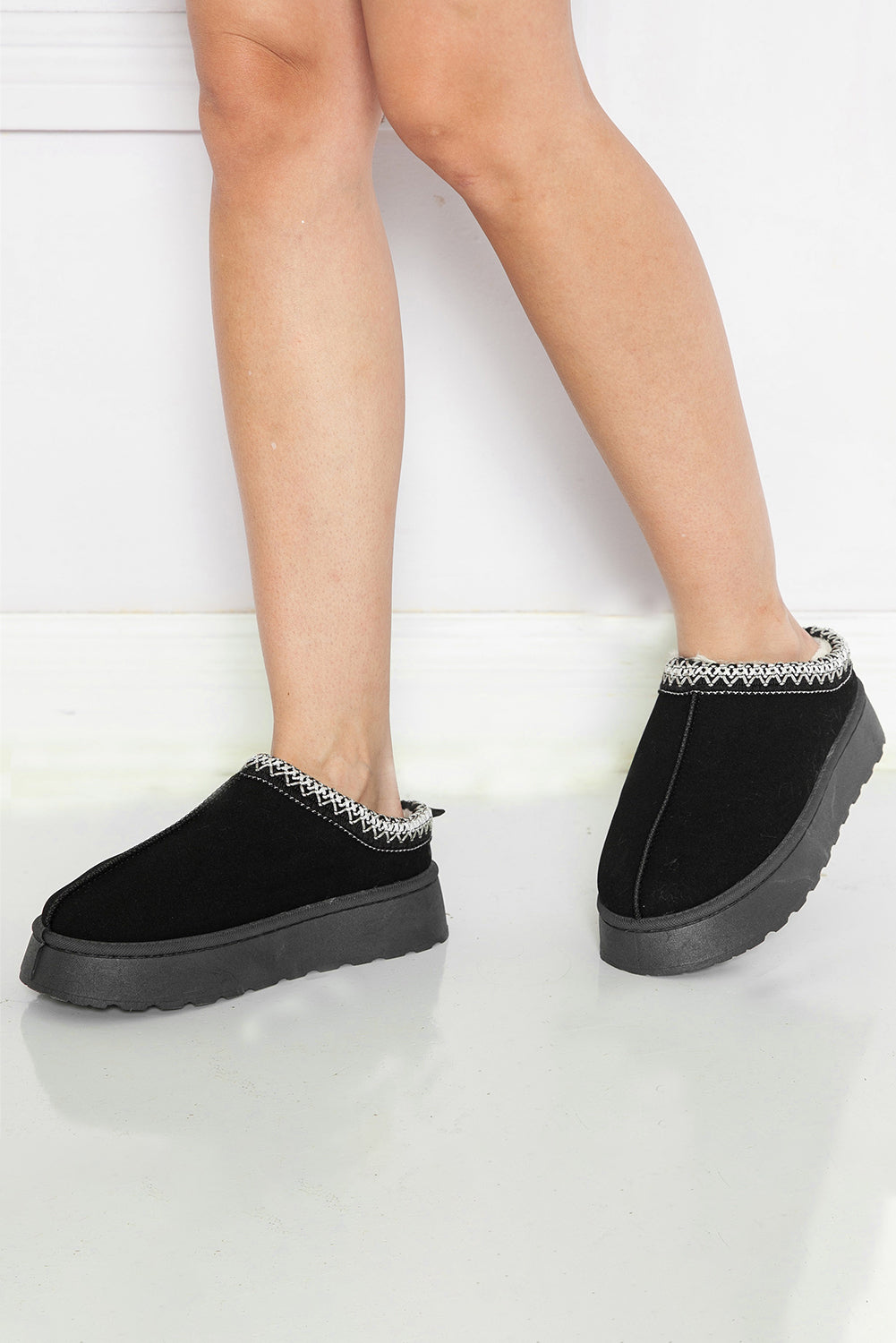 Støvler sorte vinter slip-on ruskind plys kontrastkant