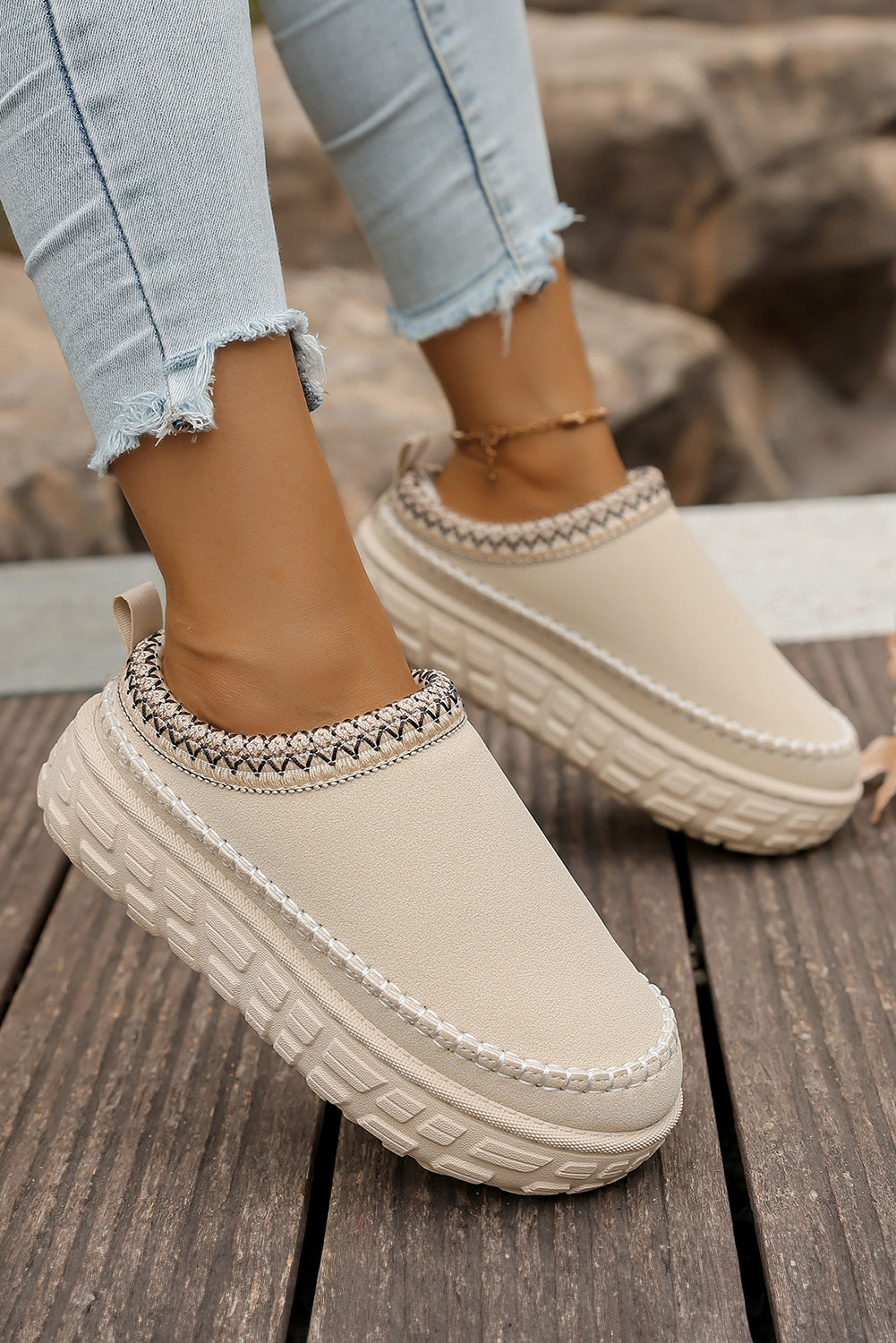 Hjemmesko vinter faux ruskind PU plys clog design damesko