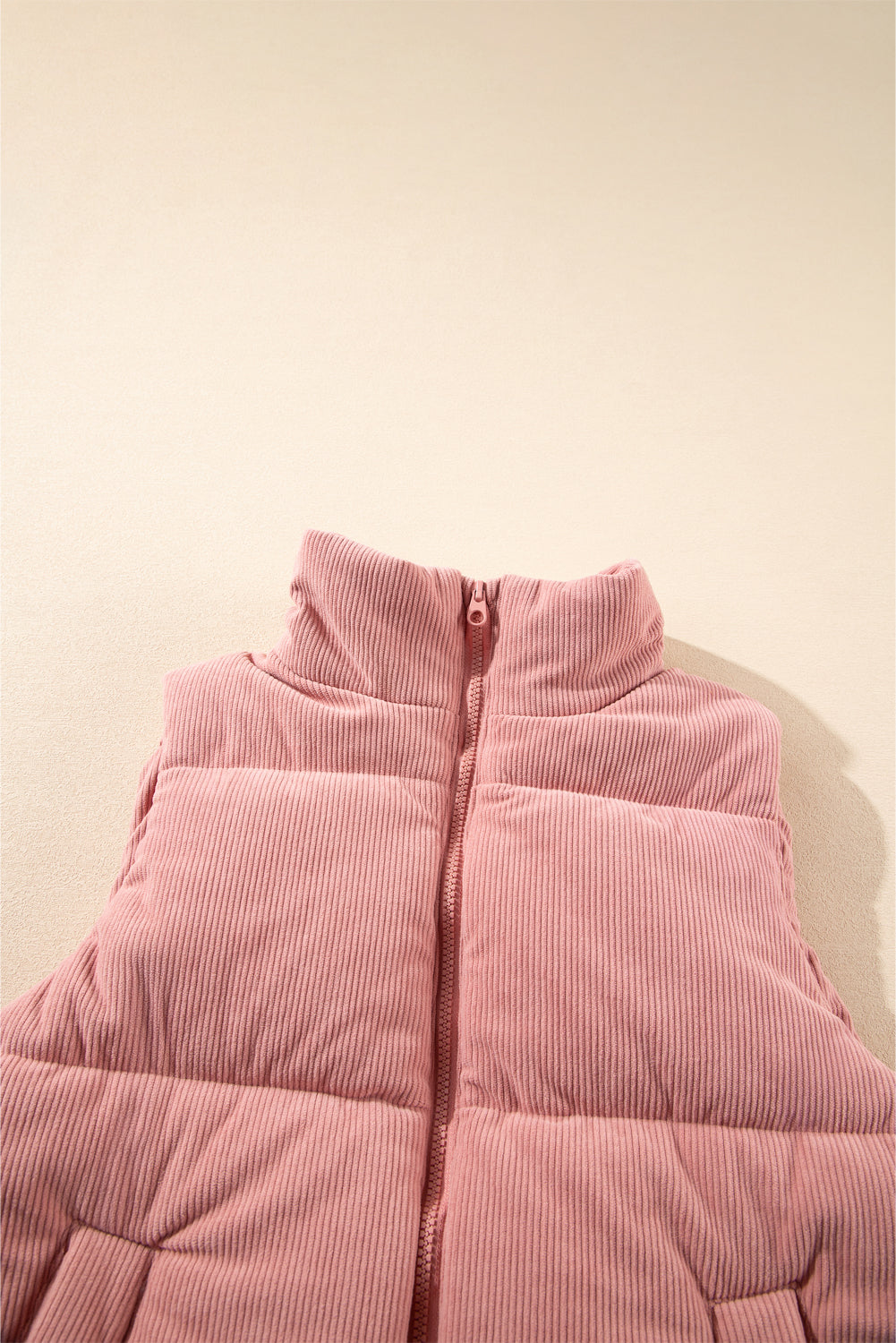Vest fløjl rosa vatteret ståkrave lynlås efterår vinter