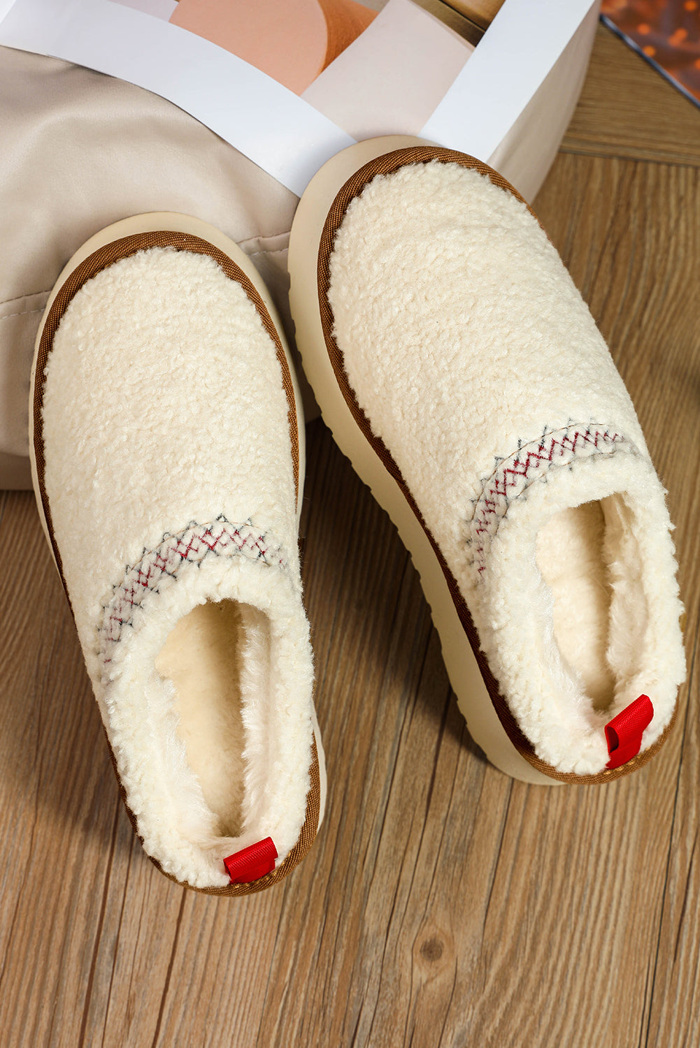 Støvler sherpa broderet vinter plys tykkere sål slip-on