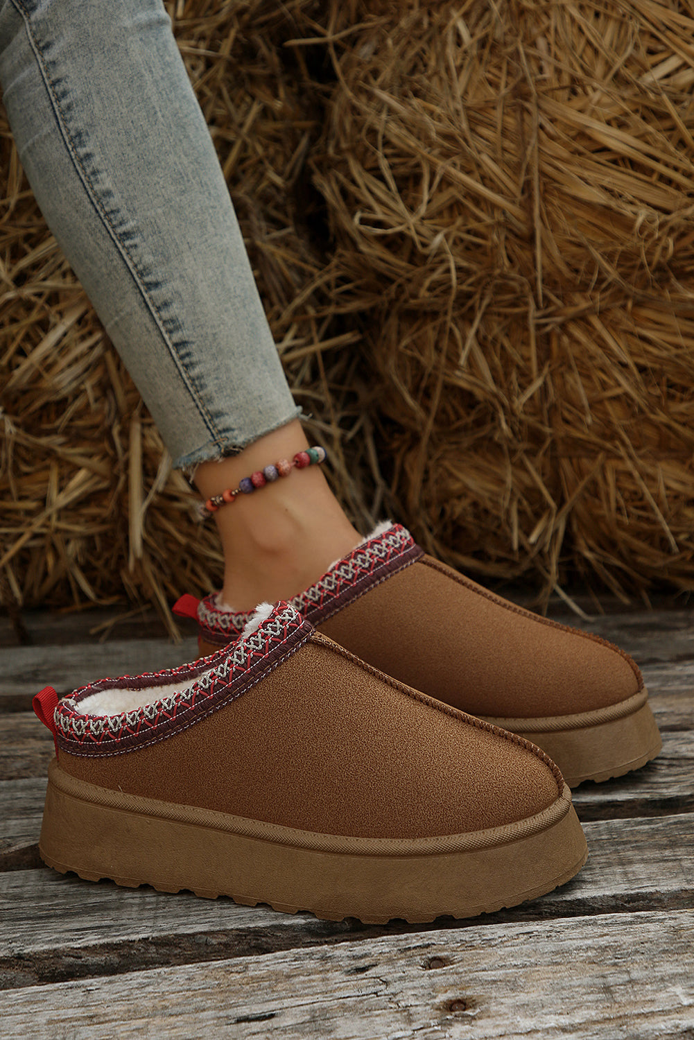 Dame støvler ruskind foret vinter slip-on design