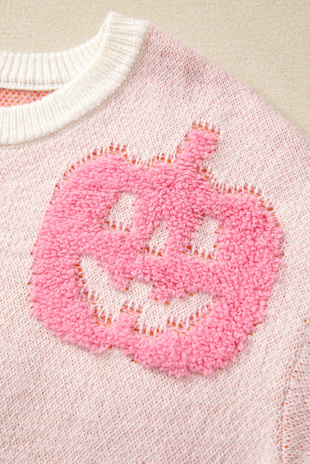 Sweater beige Halloween græskar print akryl efterår festlig