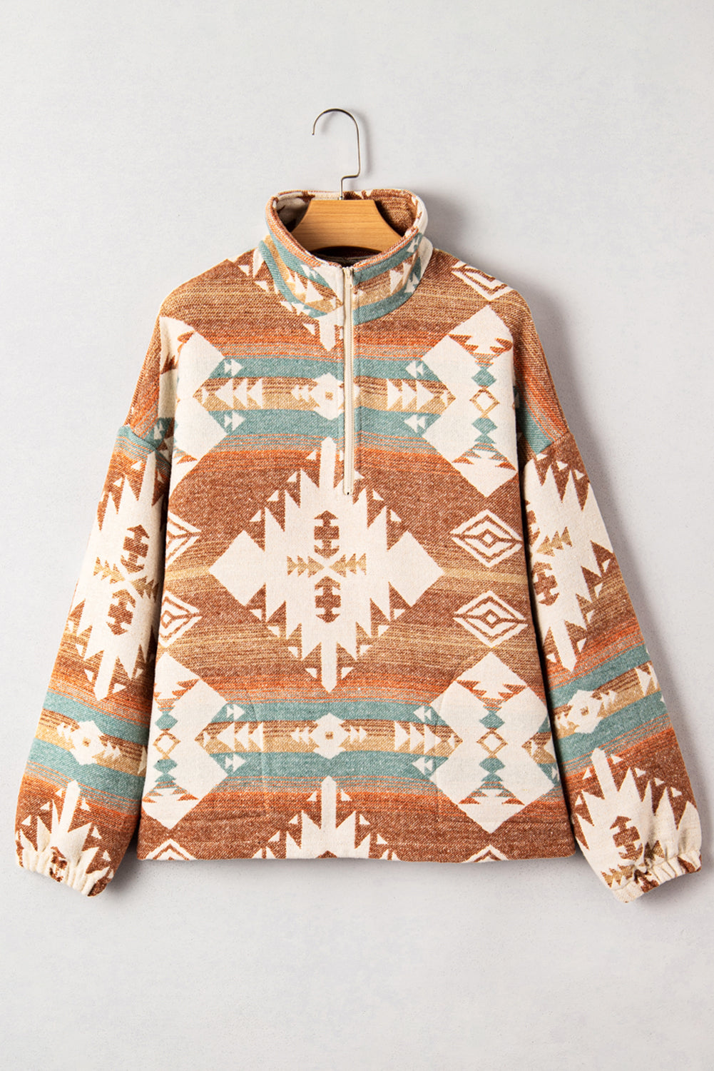 Sweatshirt khaki kvart-zip afslappet efterår Aztec stil