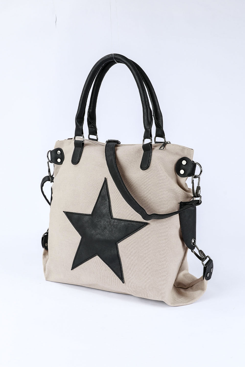 Tote bag beige canvas stjerne design bomuld polyester hverdag