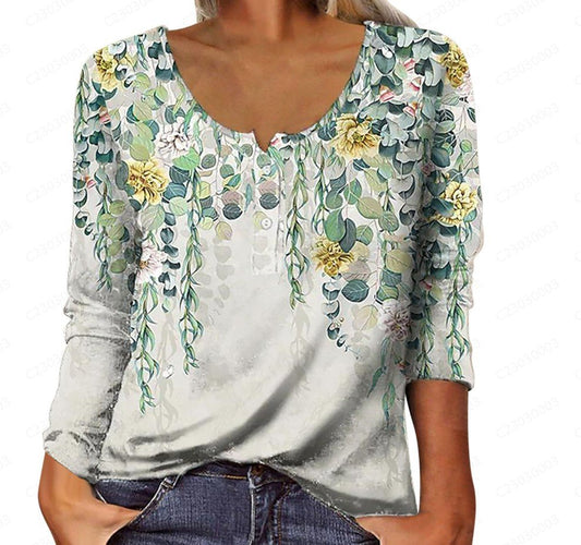 T - shirt med geometriske blomsterknapper (model 1) - Kim Mode KBH