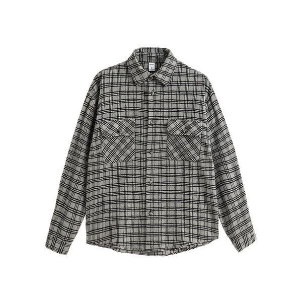 Trendy overdimensioneret ternet skjorte med børstet ternet design, afslappet knap - op - stil - Kim Mode KBH